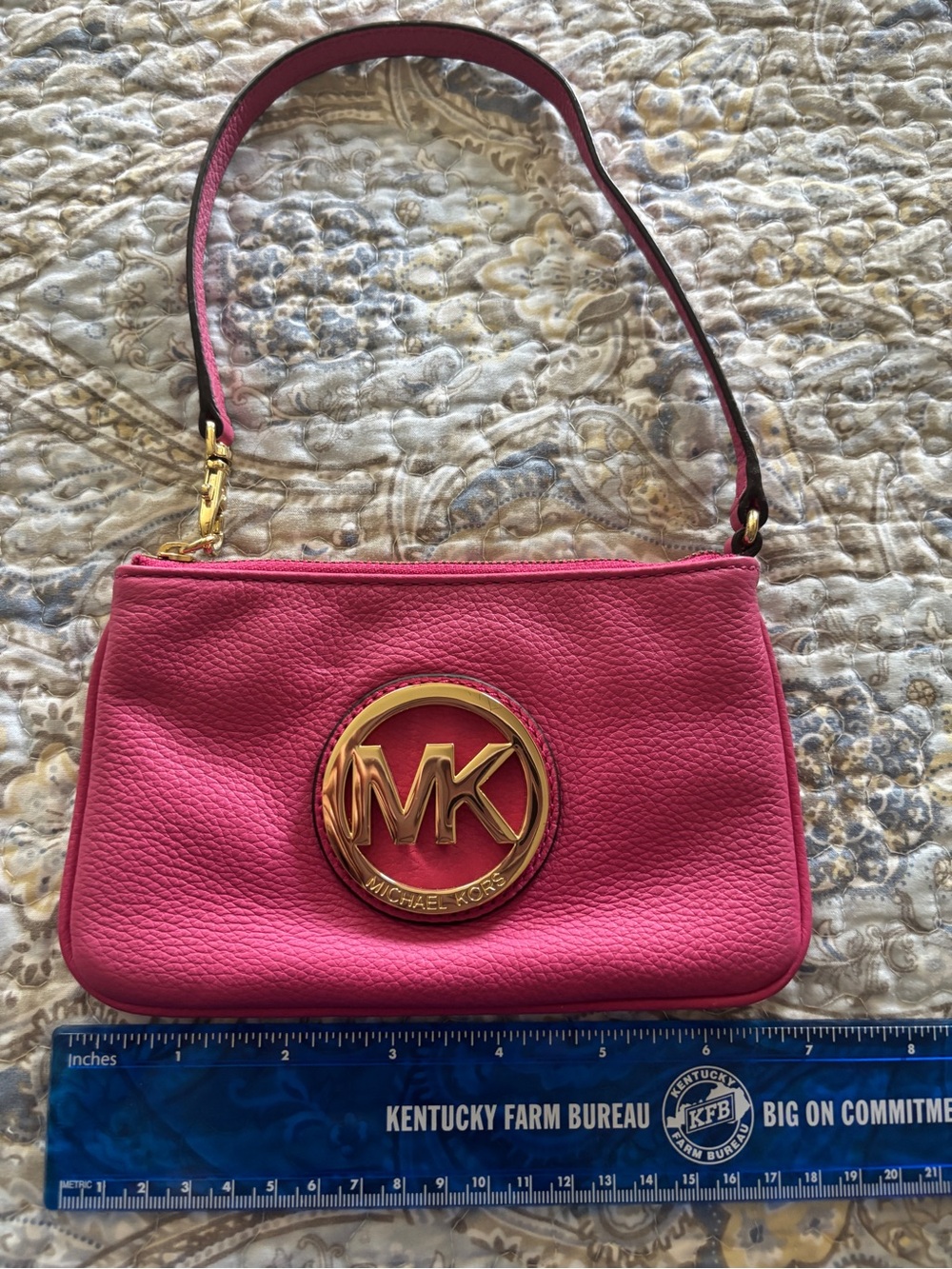 Michael Kors Hot Pink Pebbled Leather Logo Mini Shoulder Bag